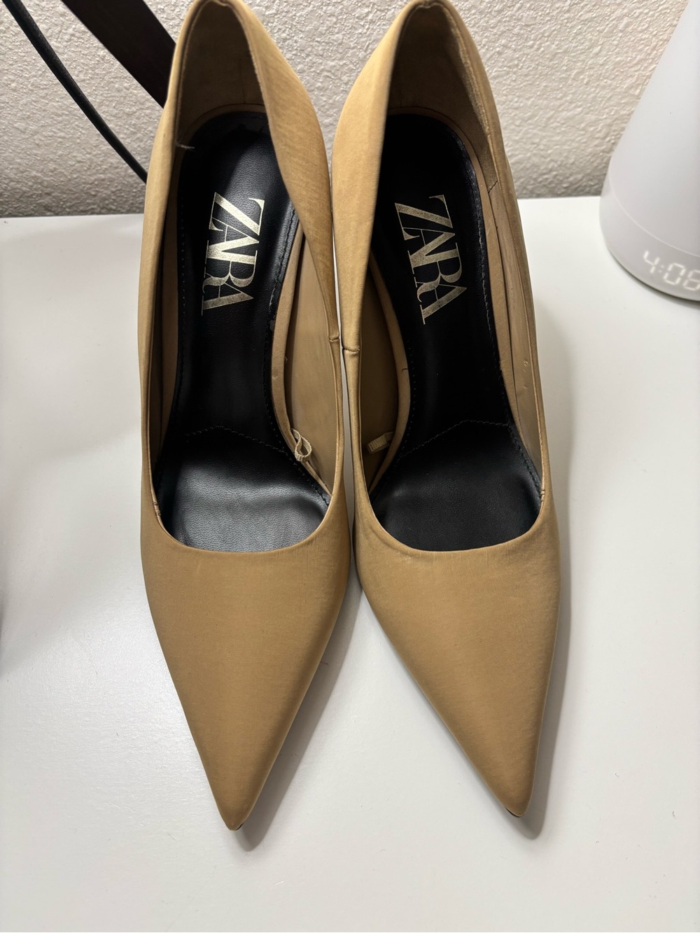 ZARA Womens Pointed-Toe Camel Heels